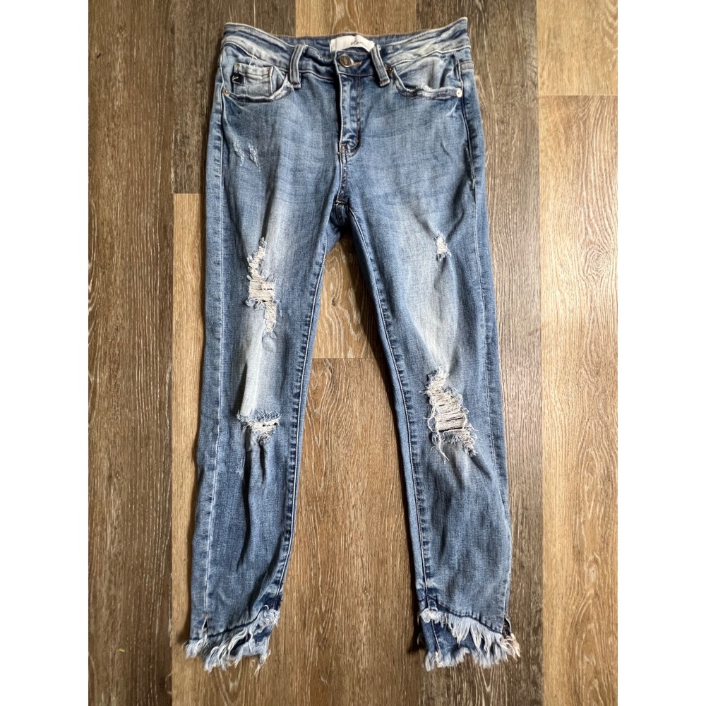 KanCan Distressed‎ Skinny Jeans Womens 7/27 Blue Frayed Stepped Hem KC6204M
